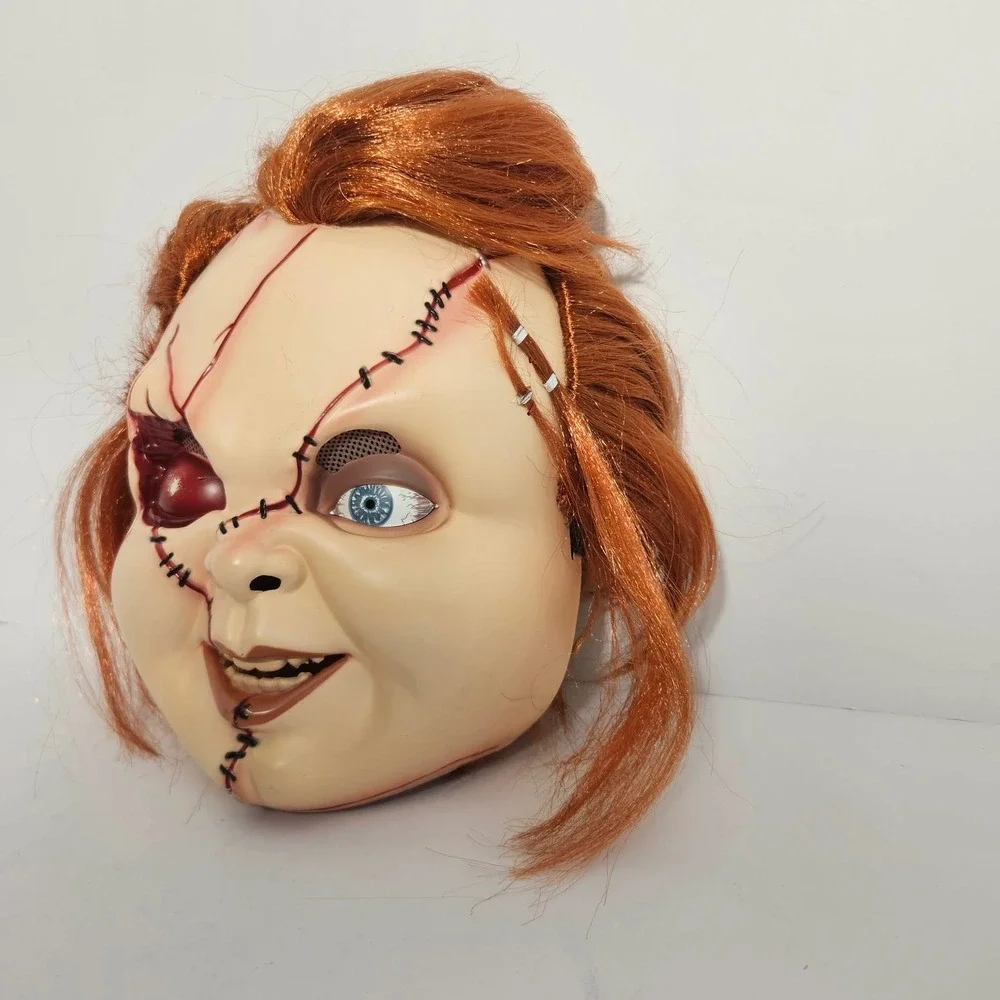 Chucky Bride of Chucky Horror Movie Halloween Mask with Red Hair Stitched Face